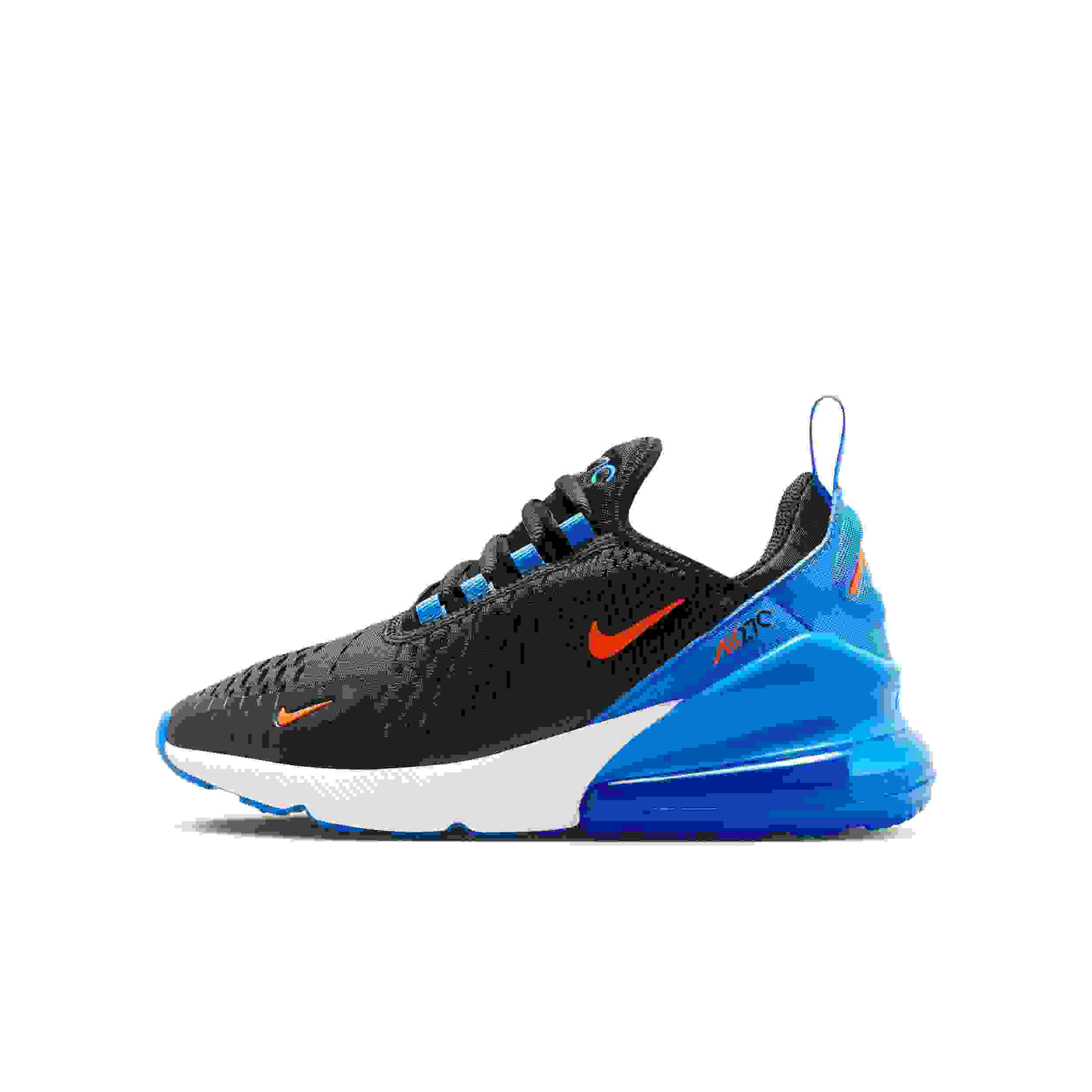 Nike Air Max 270 Grade School Boys' "Black/Blue Crystal/White/Turf Orange" Shoe